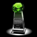 Diamond Pedestal Crystal Award - Green - A Successful Person - with logo